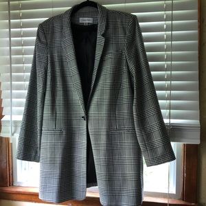 Calvin Klein Single Button Houndstooth Long Blazer Size 16